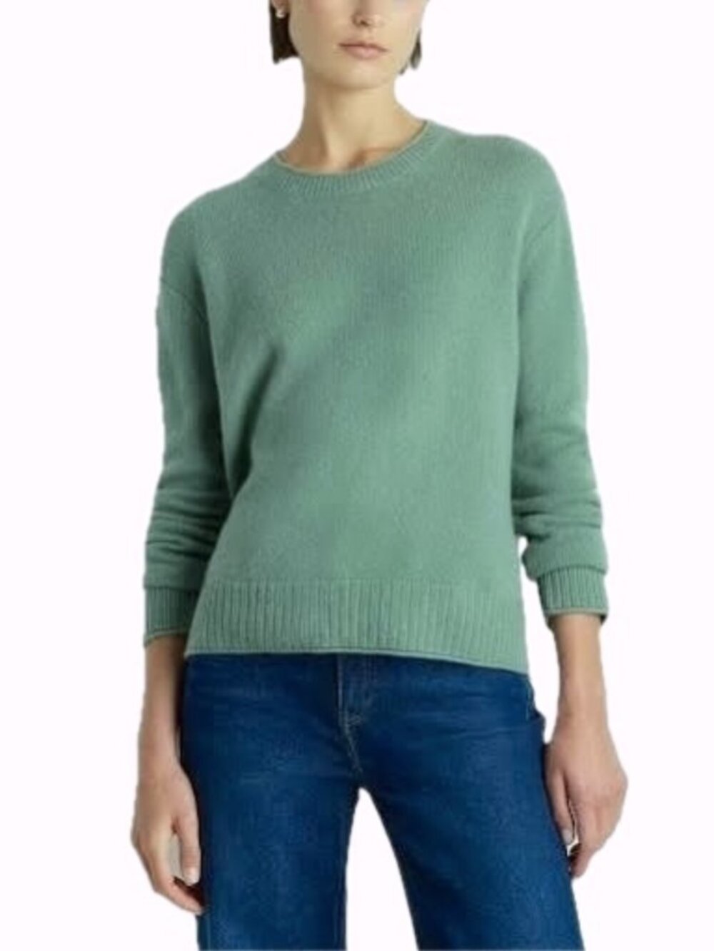 Tahari Cashmere Sweater Womens S Crewneck Long Sleeve Heathered Sage NEW